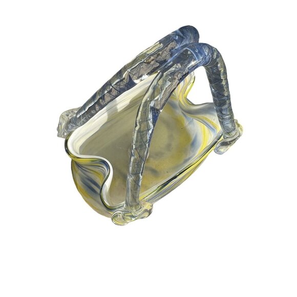 Hand-Blown Murano Glass Basket Lamp With Yellow & Blue Swirls - Unique Home Deco - Picture 5 of 8
